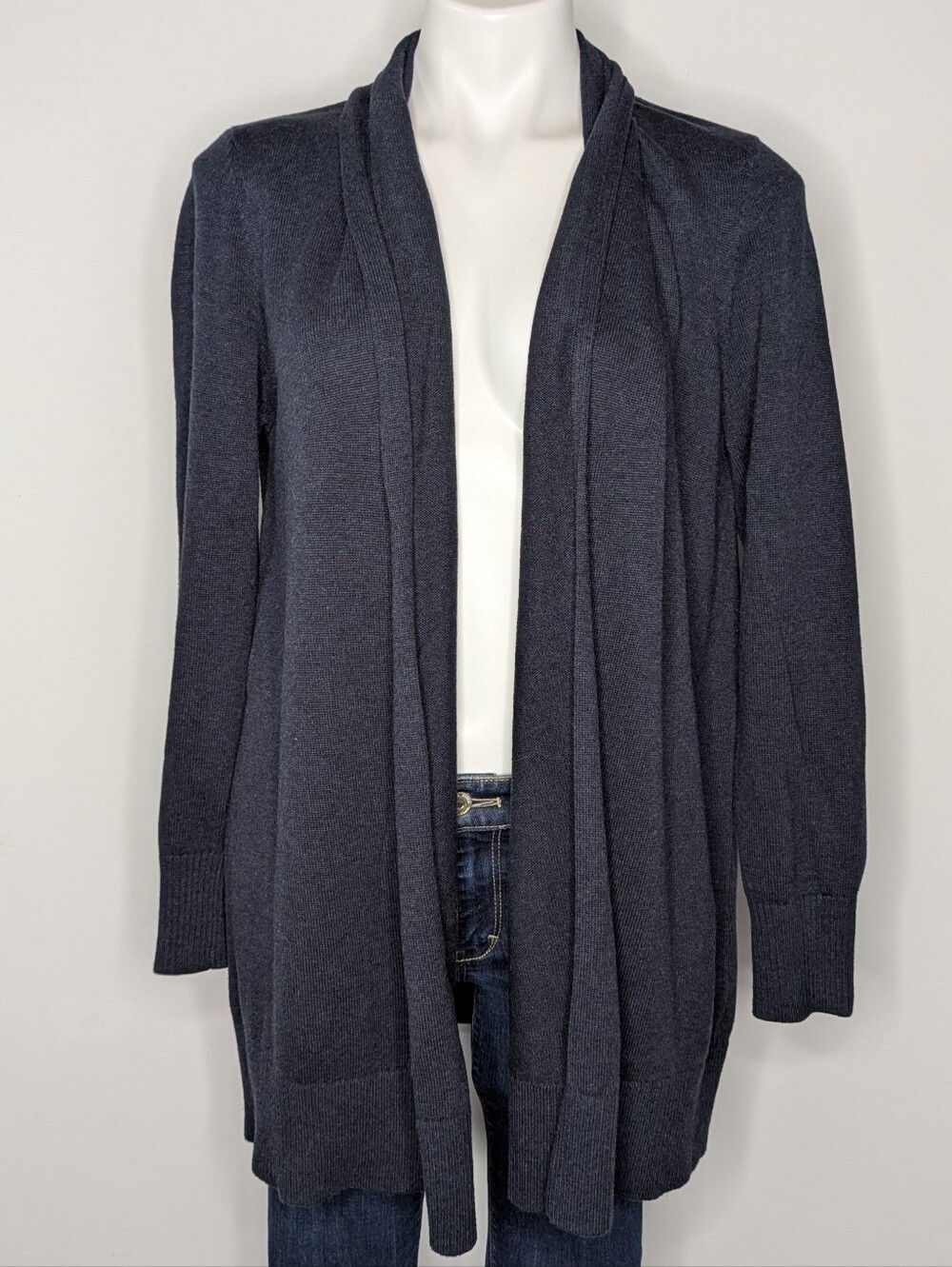 Cabi Blue Long Sleeve Cutout Back Cotton Open Cardigan Sweater M